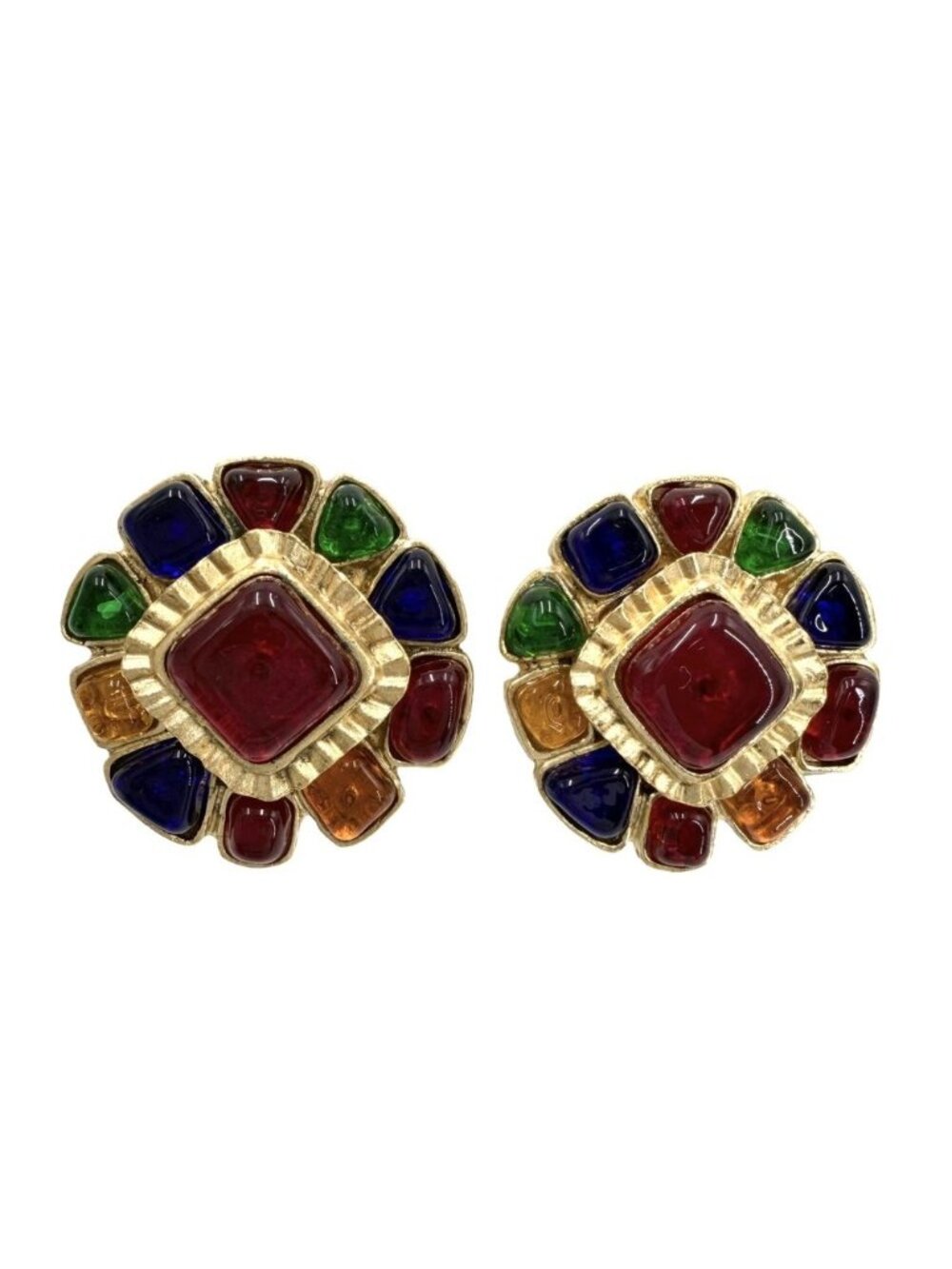 Chanel Earrings Gripoix Vintage Coco Color Stone 94A Multicolor